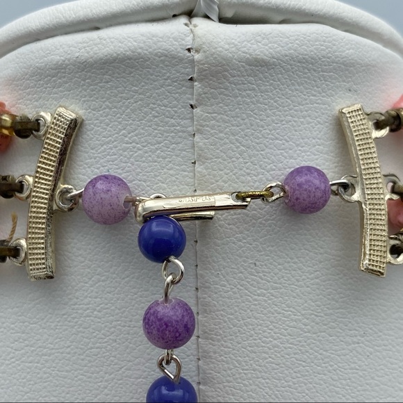 Vintage Purple Silver Tone Flower Beaded Multi Strand Collar Statement Necklace - Picture 7 of 11